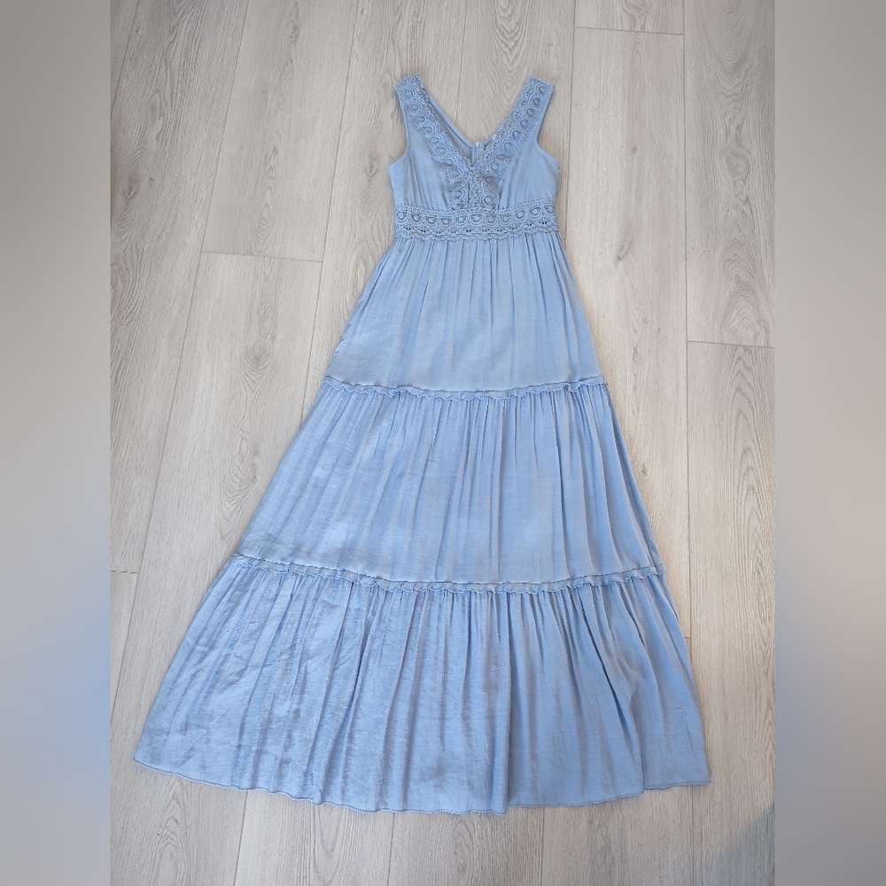Rebellion Maxi Dress With Crochet/lace Detail In Blue Size XS